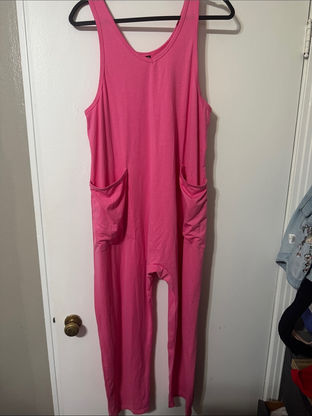 Source Unknown Bright Pink Sleeveless Jumpsuit with Pockets